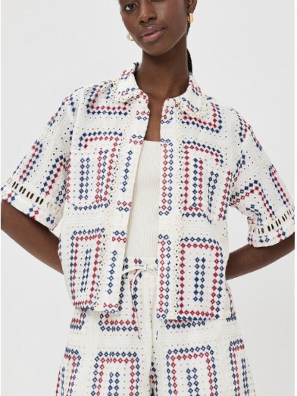 Hill House Home Annette Top Red White Blue Geo Eyelet